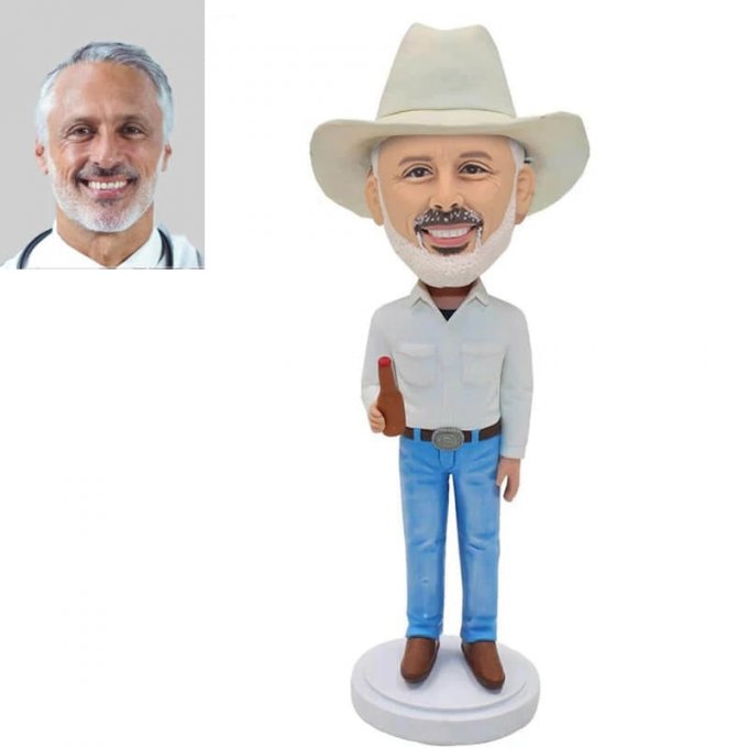 Cowboy With Beer Bottle Custom Bobblehead