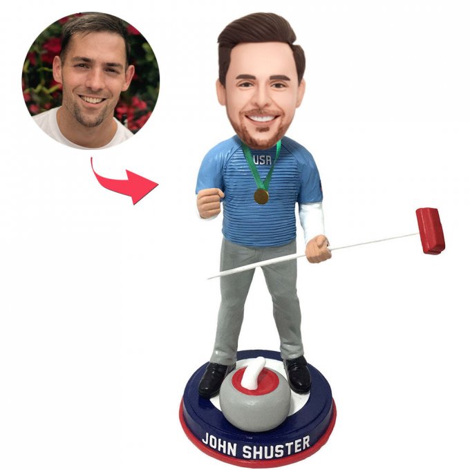 Curler Custom Bobblehead Snowball Tournament Curling Player Gift