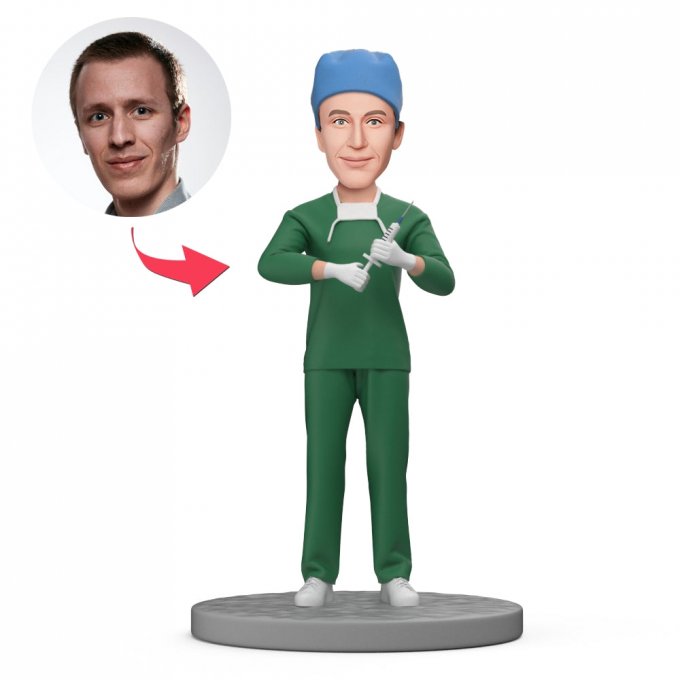 Custom Anesthetist Bobbleheads Holding Syringe With Engraved Text