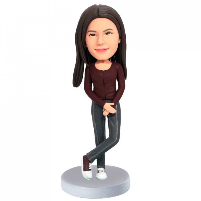 Custom Beautiful Female Bobbleheads In Casual Clothes