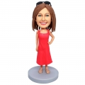 Custom Beautiful Female Bobbleheads In Red Skirt