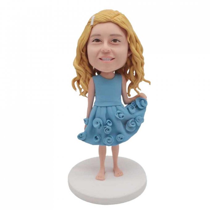 Custom Beautiful Girl Bobbleheads In Blue Rose Dress