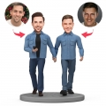 Custom Bobble Head Gay Couple Wearing Couple's Clothes and Holding Hands While Shopping