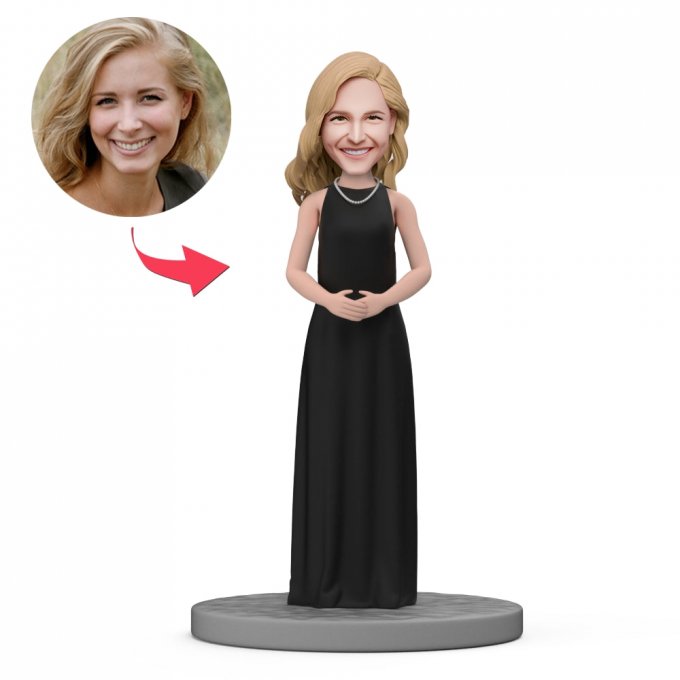 Custom Bobblehead A Noble Lady Wearing A Black Long Dress