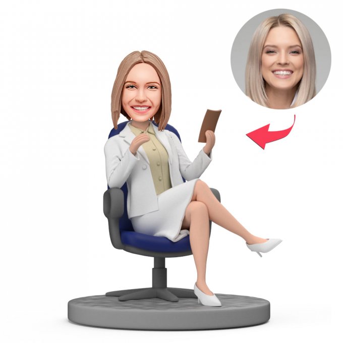 Custom Bobblehead Business Lady Sitting on A Chair With Documents