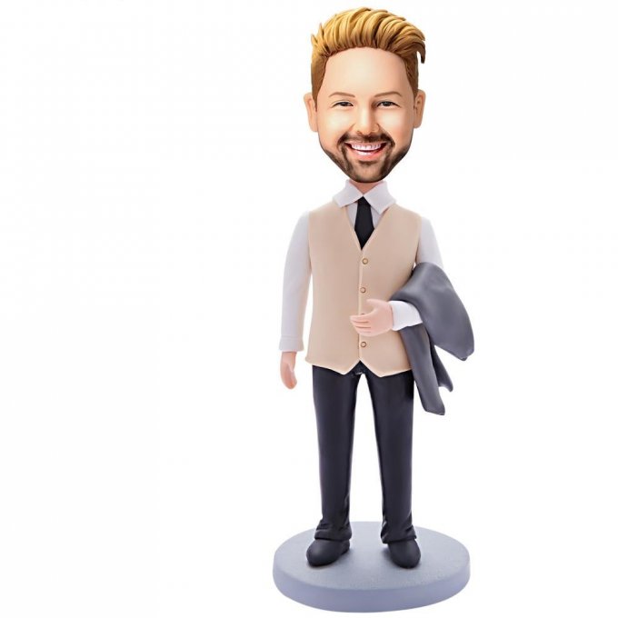 Custom Bobblehead Business Man in Formal Wear With Engraved Text