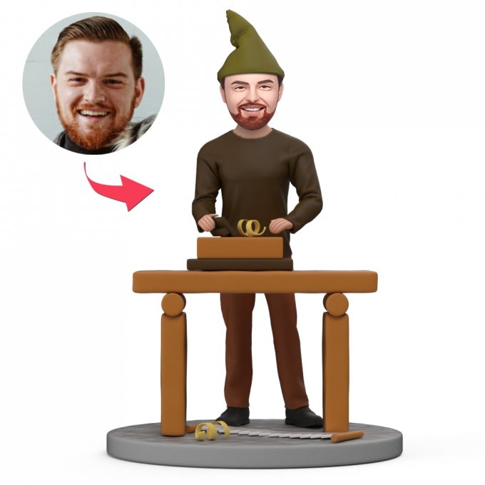 Custom Bobblehead Carpenter Working at Workbench