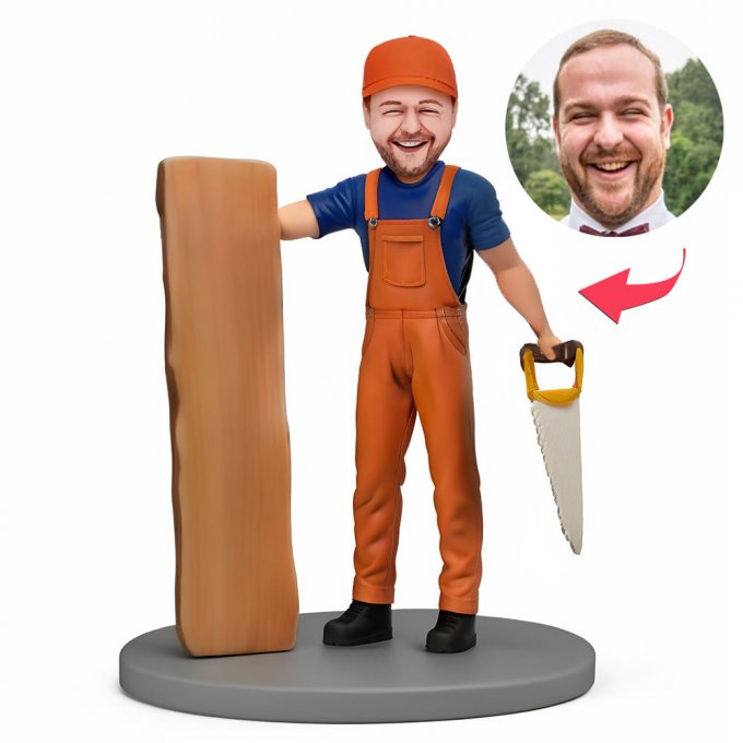 Custom Bobblehead Carpenter/Architect Holding Tools and Wood