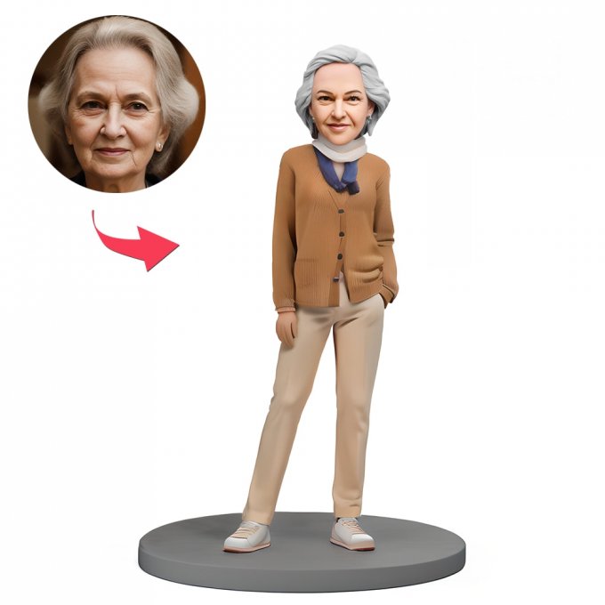 Custom Bobblehead Fashionable Tall Elderly Woman With Text