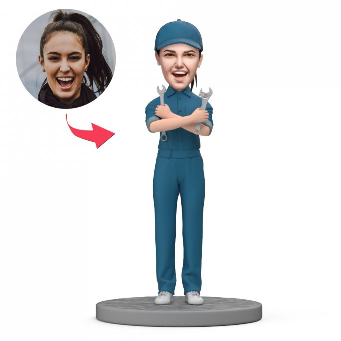 Custom Bobblehead Female Automotive Engineer/Car Mechanic