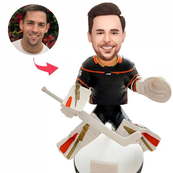 Custom Bobblehead Hockey Goalie in Defensive Pose Gift For Snowball Tournament Player