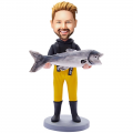 Custom Bobblehead Holding Fish Man With Engraved Text