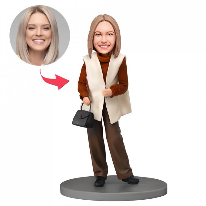 Custom Bobblehead Modern Lady Wearing White Sweater