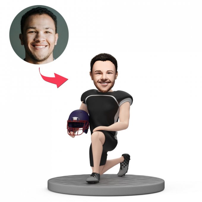 Custom Bobblehead Posing Football Player Holding Helmet