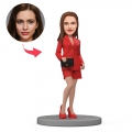 Custom Bobblehead Stylish Female Boss in A Red Suit Holding a Handbag