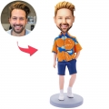 Custom Bobblehead Stylish Man in a Hawaiian Shirt With Engraved Text