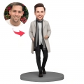 Custom Bobblehead Stylish Man in White Coat and Scarf