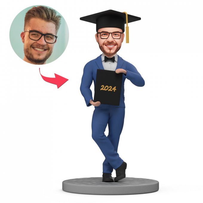 Custom Bobbleheads for 2024 Graduation Man in Blue Suit Bobbleheads