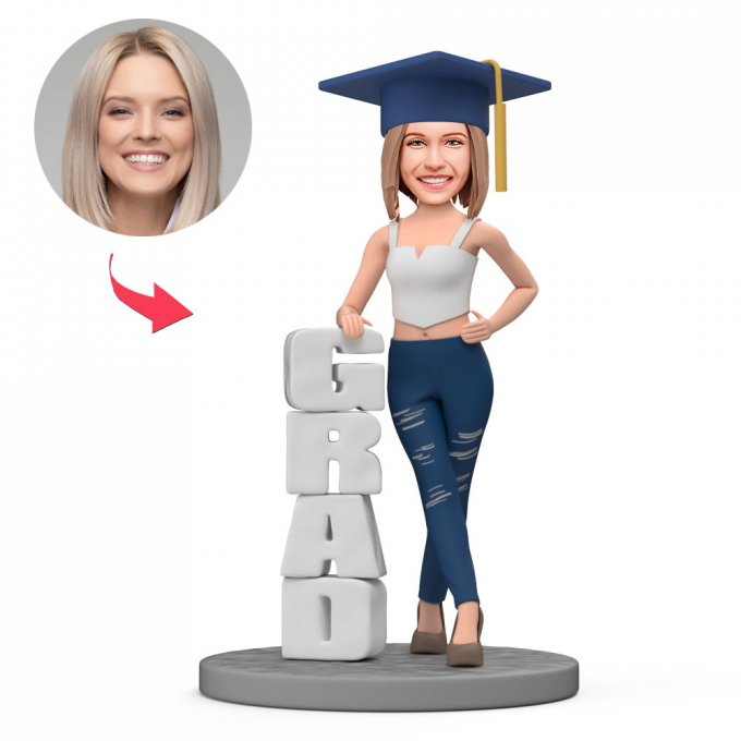 Custom Bobbleheads for Graduation - Female Graduate Stand with GRAD