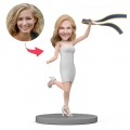 Custom Bobbleheads for Graduation Female in White Dress with Floating Ribbon