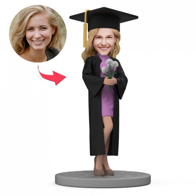 Custom Bobbleheads for Graduation Female with Flower