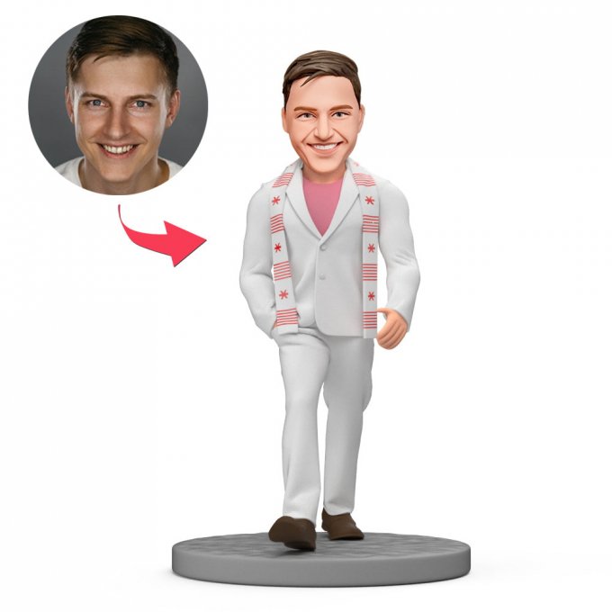 Custom Bobbleheads for Graduation - Male Graduate with White Ribbon