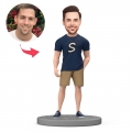 Custom Bobbleheads Male in Casual Wear with Engraved Text Gift for Dad