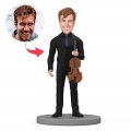 Custom Bobbleheads Man Black Shirt Holding Violin with Engraved Text for Dad