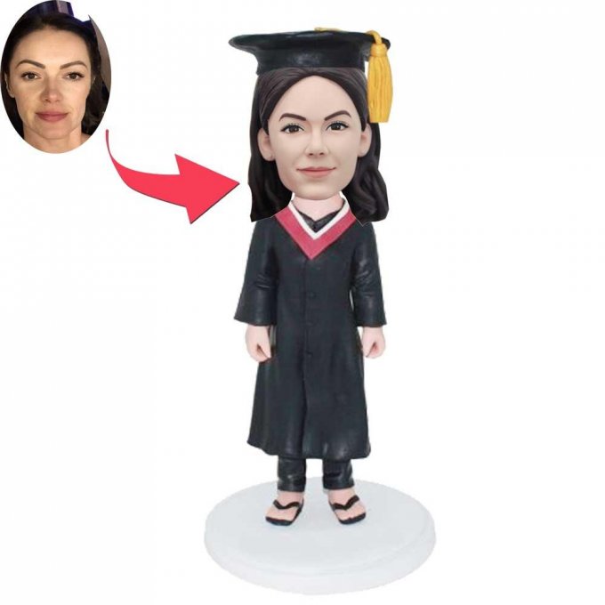 Custom Classical Female Graduation Bobbleheads In Black Gown