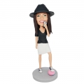 Custom Cool Female Bobbleheads In Black Short Sleeves Holding A Cell Phone