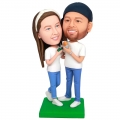 Custom Couple Bobbleheads In White T-shirt