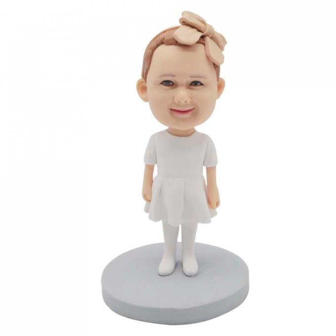 Custom Cute Baby Bobbleheads In White Dress