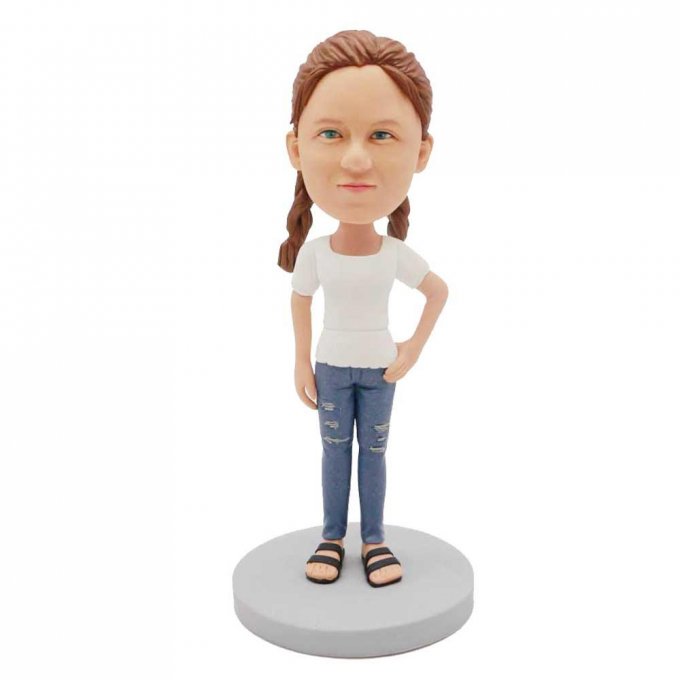 Custom Cute Girl Bobbleheads With Two Braids