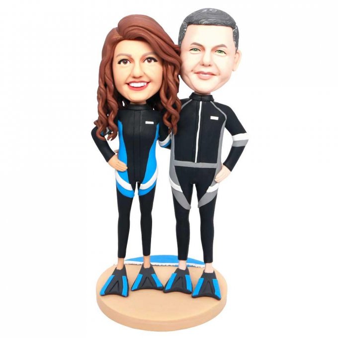 Custom Diving Lovers Marine Beach Couple Bobbleheads