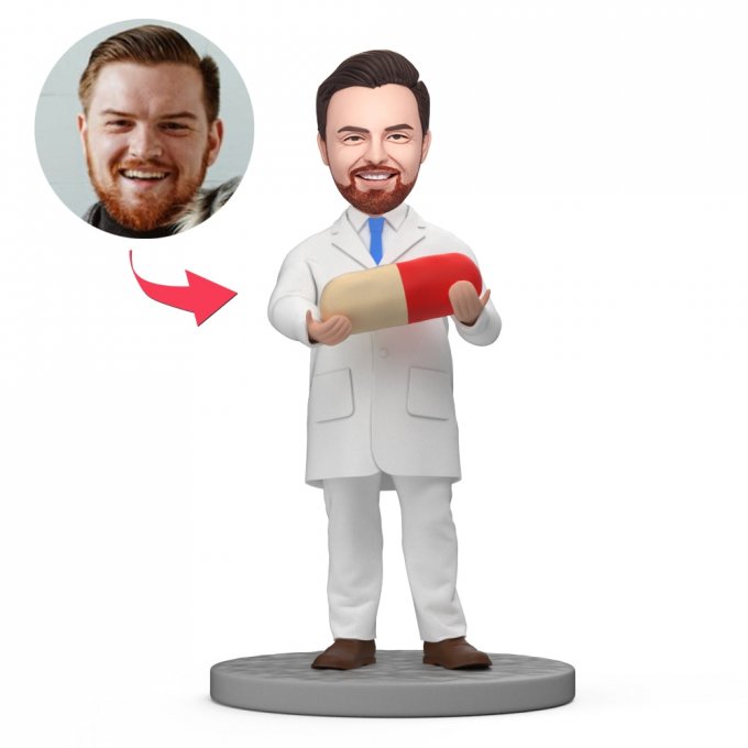 Custom Doctor Bobblehead Male Pharmacist Holding Pill Bobblehead