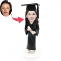 Custom Elegant Female Graduation Bobbleheads In Black Gown And Holding A Certificate