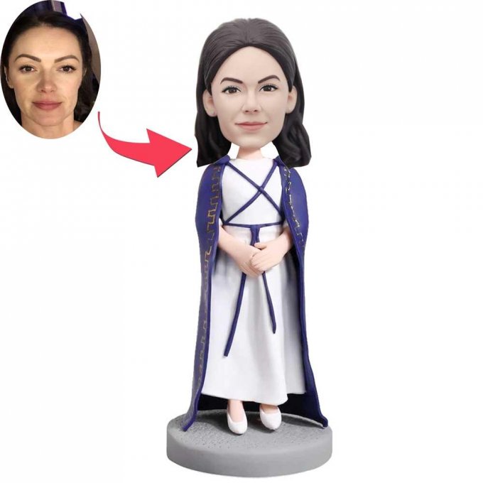 Custom Elegant Female Graduation Bobbleheads In Blue Gown