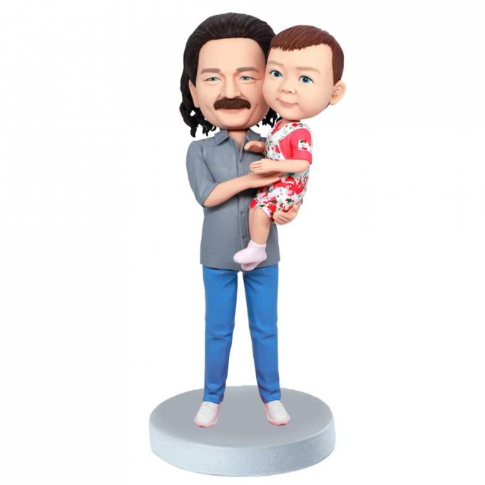 Custom Father Holding Cute Baby Bobbleheads