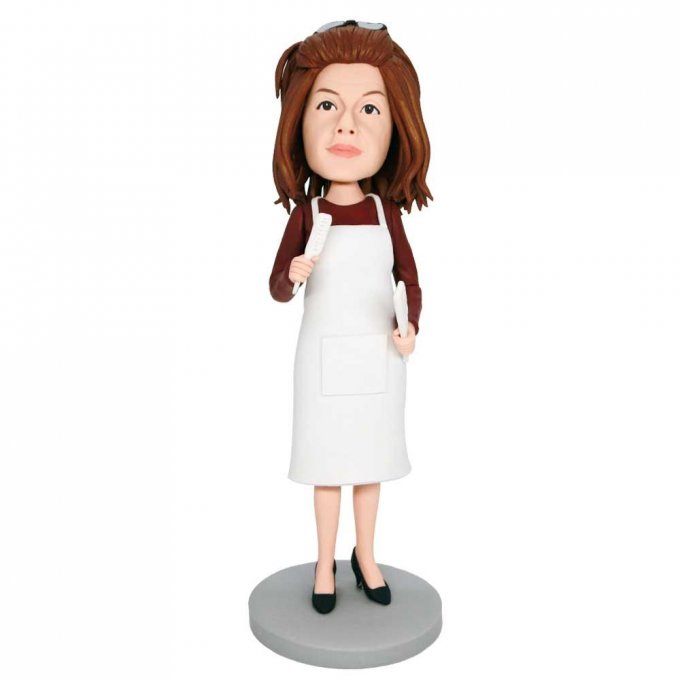 Custom Female Barber Bobbleheads In White Apron