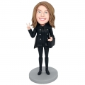 Custom Female Bobbleheads In Black Coat With A Bag