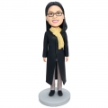 Custom Female Bobbleheads In Black Coat With A Scarf