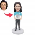 Custom Female Bobbleheads In Cute T-shirt