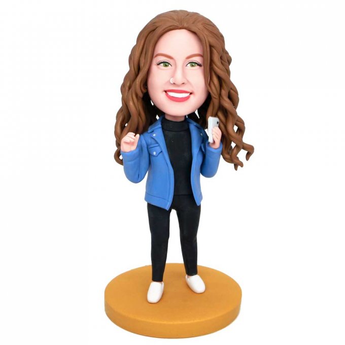 Custom Female Bobbleheads In Denim Jacket