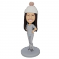 Custom Female Bobbleheads In Grey Casual Outfit