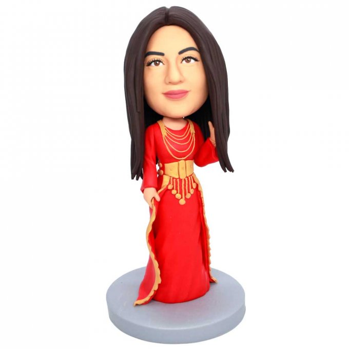 Custom Female Bobbleheads In Red Retro Dress