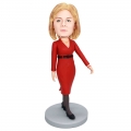 Custom Female Bobbleheads In Red Sweater Dress