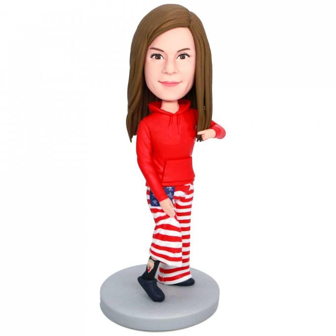 Custom Female Bobbleheads In Red Sweatshirt