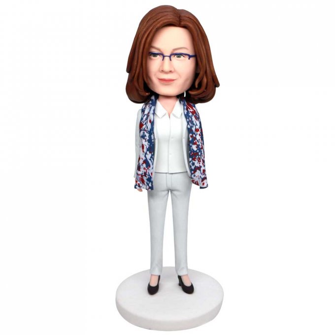 Custom Female Boss Bobbleheads In Suit With A Scarf