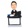 Custom Female Boss Bobbleheads Sitting At Office Desk