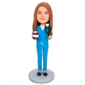 Custom Female Dentist Bobbleheads In Blue Uniform Holding Teeth